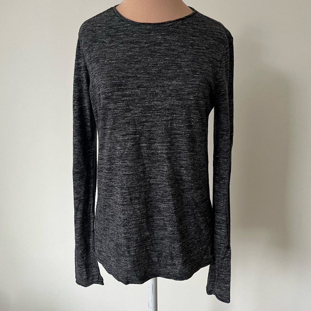Theory Dark Grey Long Sleeve Crew Neck Wool Linen Blend Top #G0727527 EUC Size S